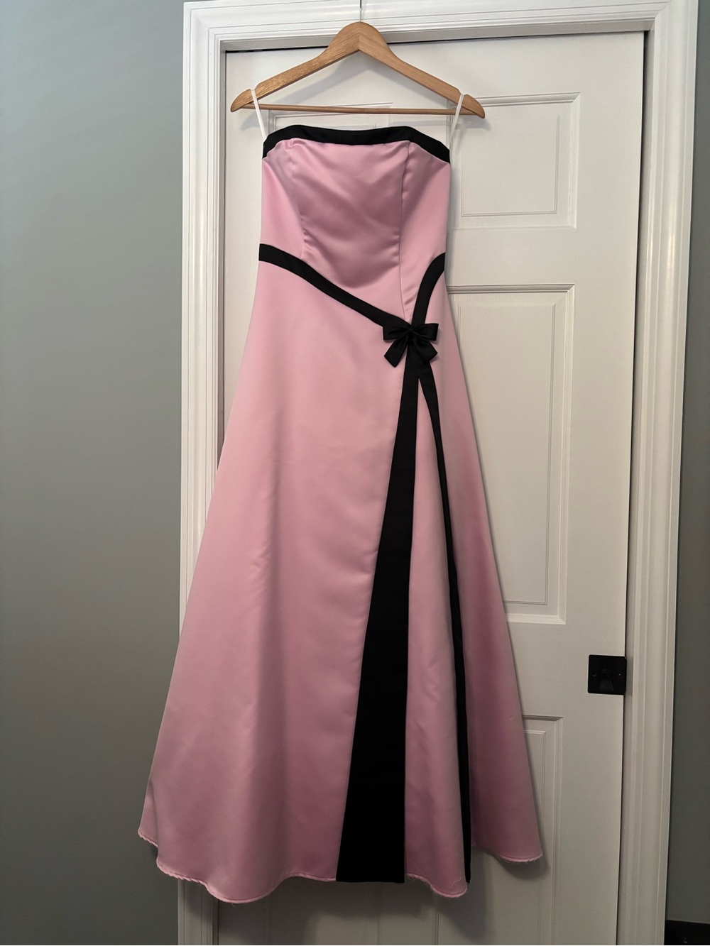 Strapless Pink Formal/Prom Dress with Black Trim